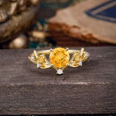 Nature-Inspired 4-Prong Round Citrine Engagement Ring